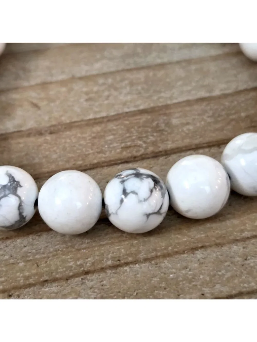 White Howlite Round Gemstone Adjustable Beaded Bracelet